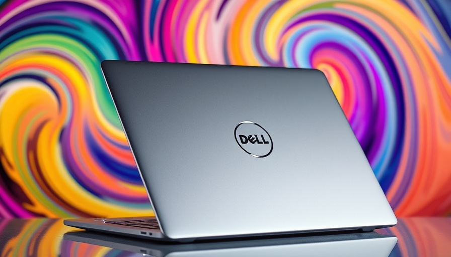 Dell 14 Plus sleek silver laptop on colorful background.