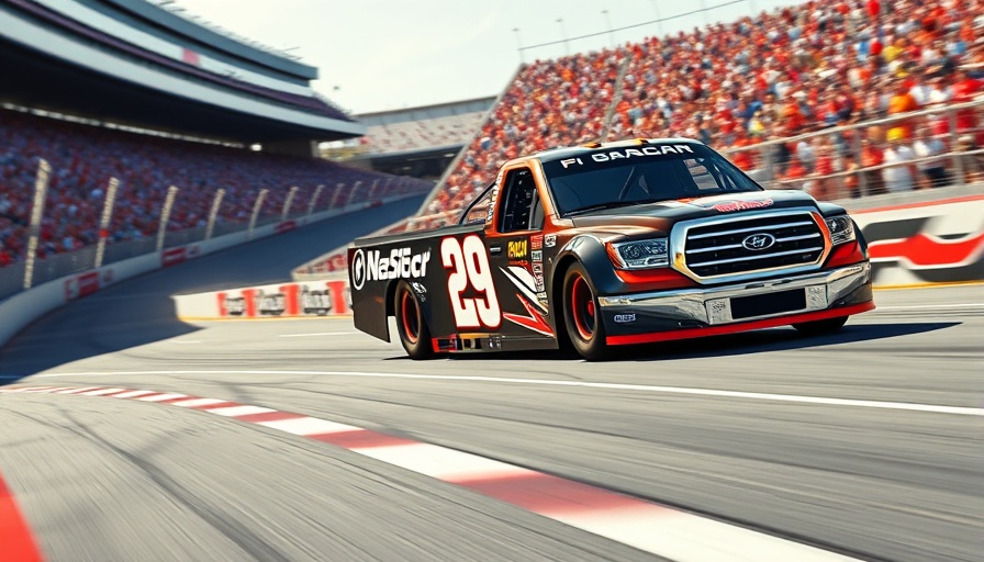 NASCAR truck series race with a Ram truck speeding on the track.