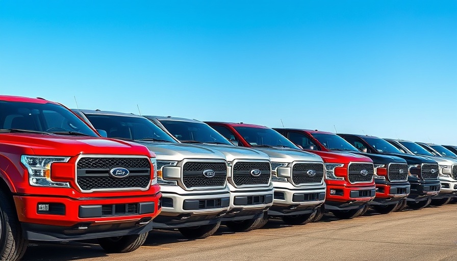 Diverse lineup of new trucks highlighting manufacturing in Mexico.