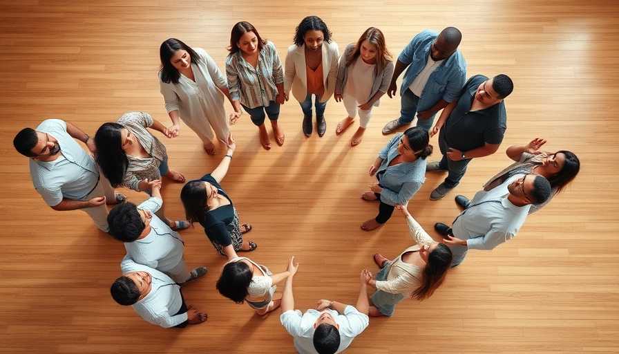 Aerial view of diverse people forming a circle over wooden floor, AI hallucinations.