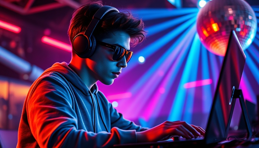 AI in data engineering: Man working at laptop with vibrant lights.