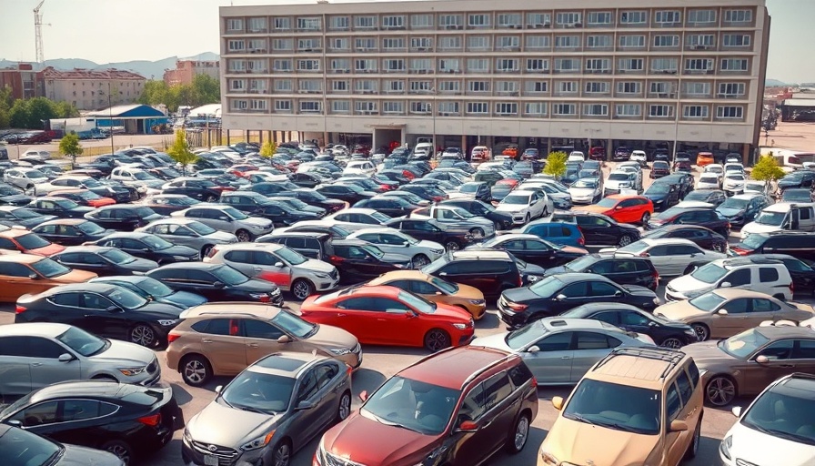 Aerial view of crowded car parking illustrating May automotive sales trends.