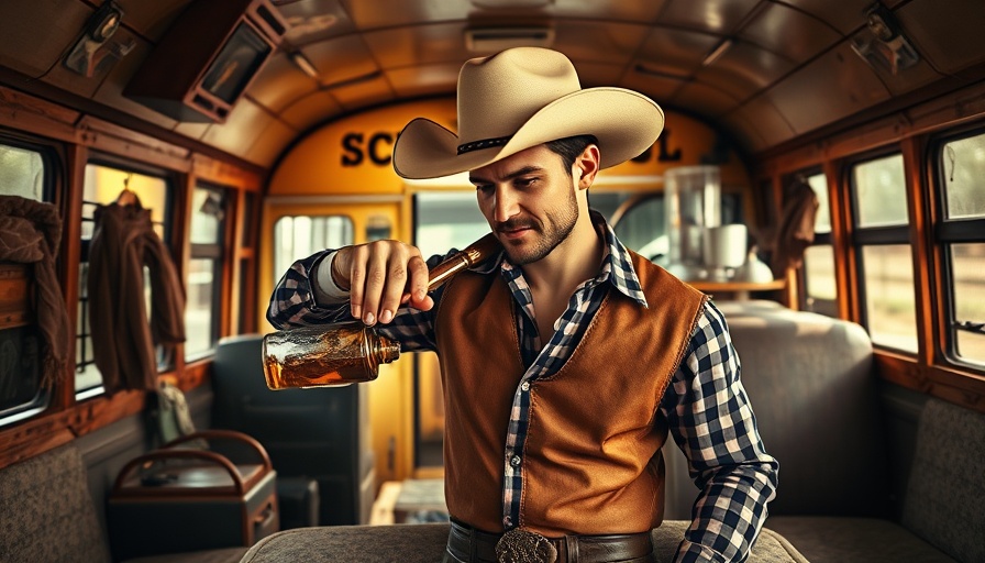 Stanley 1913 Post Malone collaboration with cowboy theme in bus.