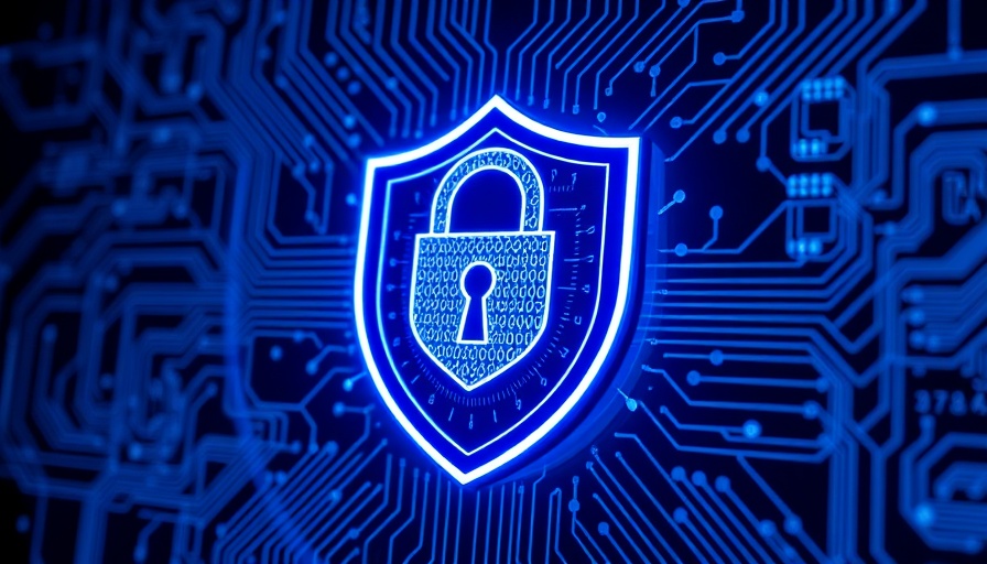 Futuristic digital security shield in blue neon, Uniphore Business AI Cloud.