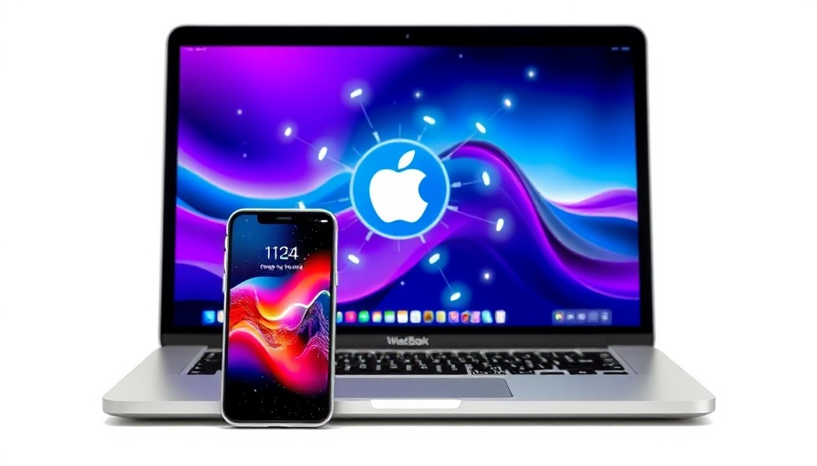 Apple devices showcasing AI integration strategy with vibrant screens.