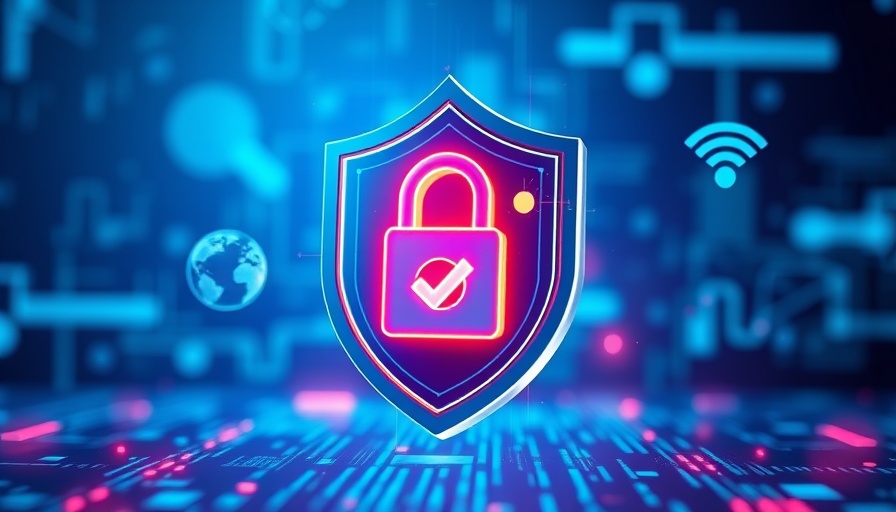 Digital security shield with lock icons and network symbols.