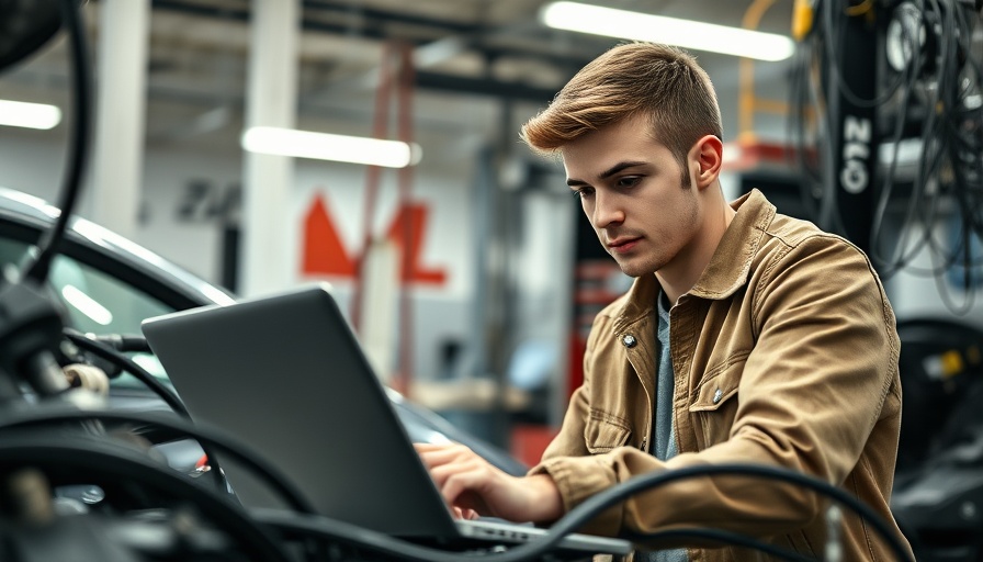 Young man examining EV technology highlighting skills gap in Europe.