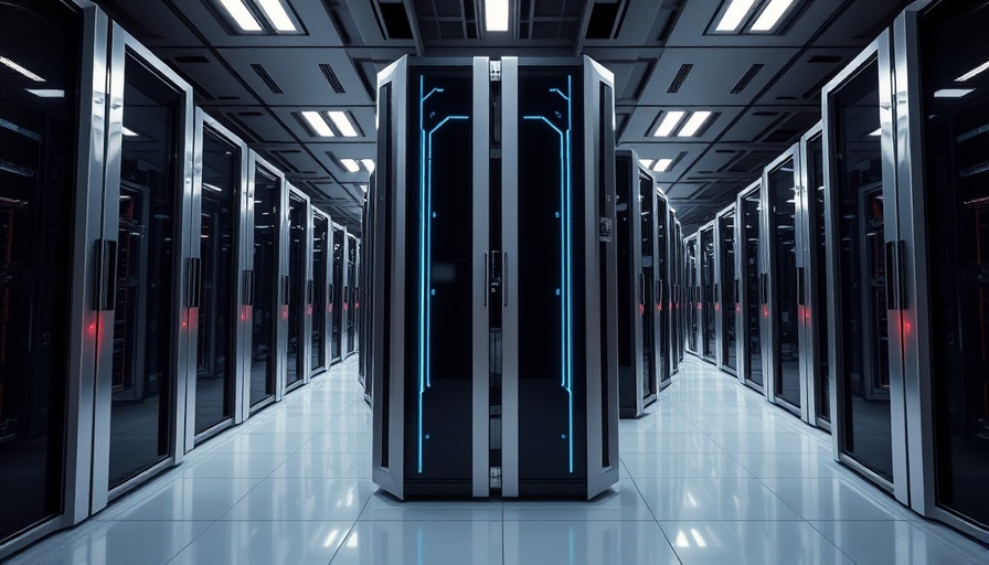 Futuristic quantum computer servers in high-tech lab setting.
