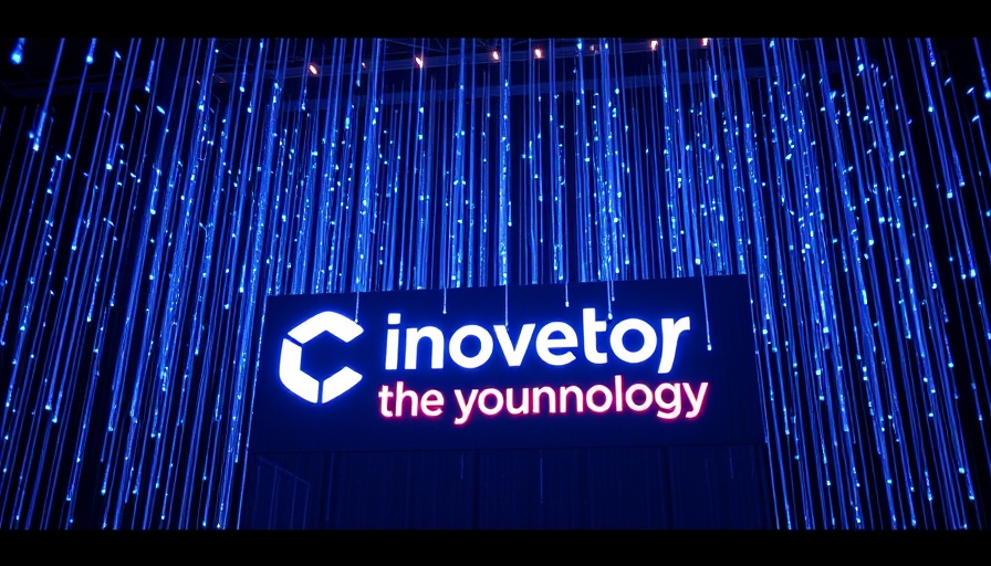 Futuristic tech installation with prominent logo and blue lights, AI-ready data center strategy.