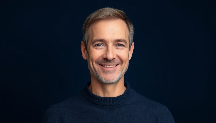 Portrait of middle-aged man smiling, brands and content creation context.