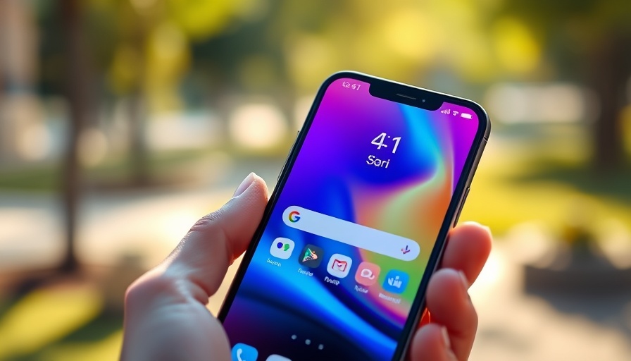 AI-powered Siri on modern smartphone screen held outdoors.