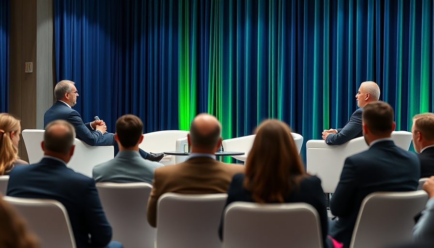 Panel discussion on SAP Suite AI Integration at a business conference with two men.