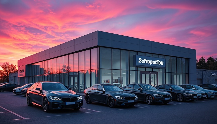 Lithia acquisitions: modern car dealership at dusk with parked cars.
