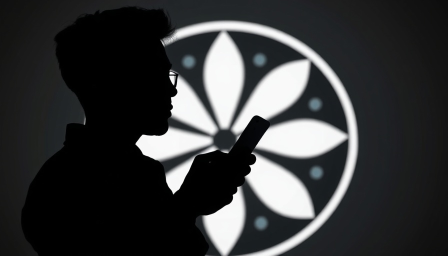Silhouette with smartphone in front of bright logo during ChatGPT outage.