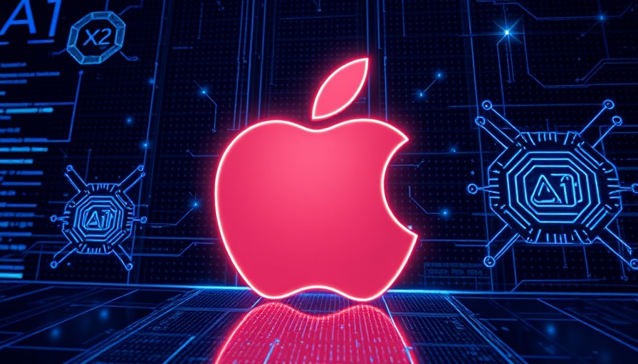 Futuristic Apple AI announcement concept art for developers.