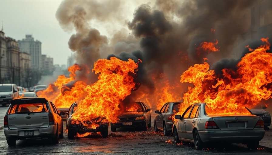 AI chatbots and misinformation: Burning cars with intense flames and smoke.