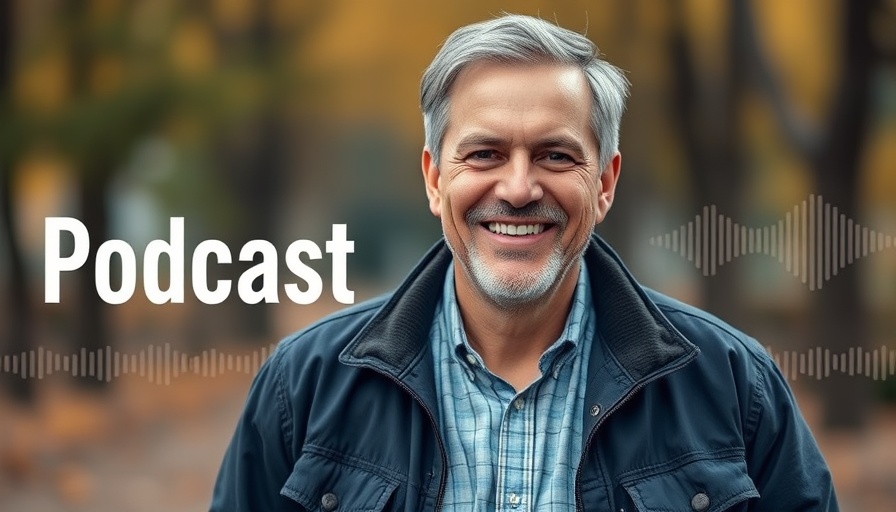 Smiling middle-aged man featured in a podcast promotional image.