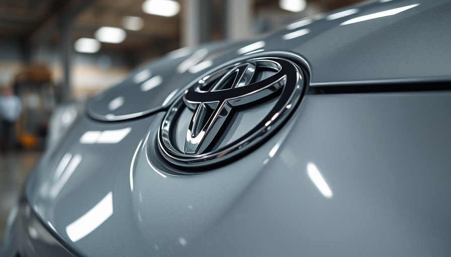 Close-up of Toyota logo with reflections, supply chain concept.