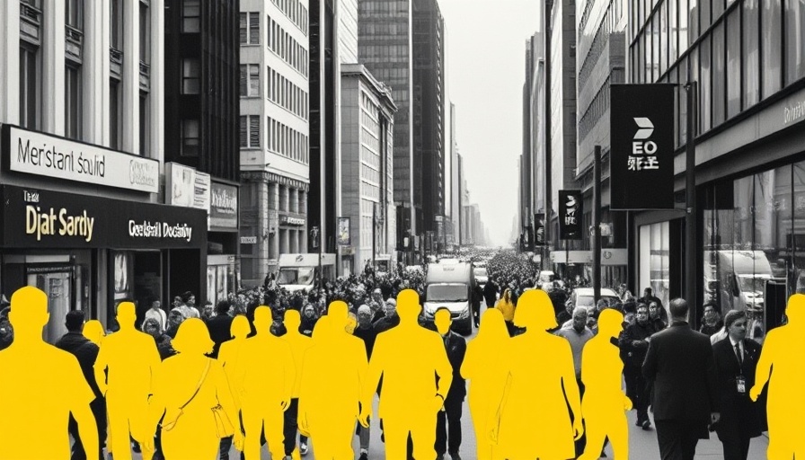Urban street scene with paper cut-out silhouettes and data forms overlay, illustrating fair welfare AI.