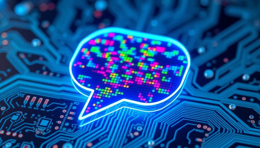 Vibrant 3D speech bubble on a digital circuit, agentic AI customer experience.