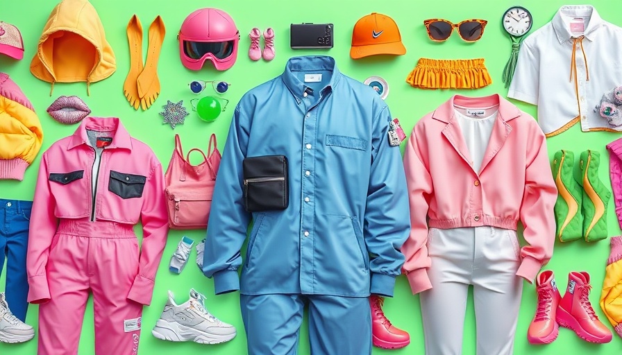 AI-driven shoppable collage featuring vibrant fashion items arranged in a modern style.