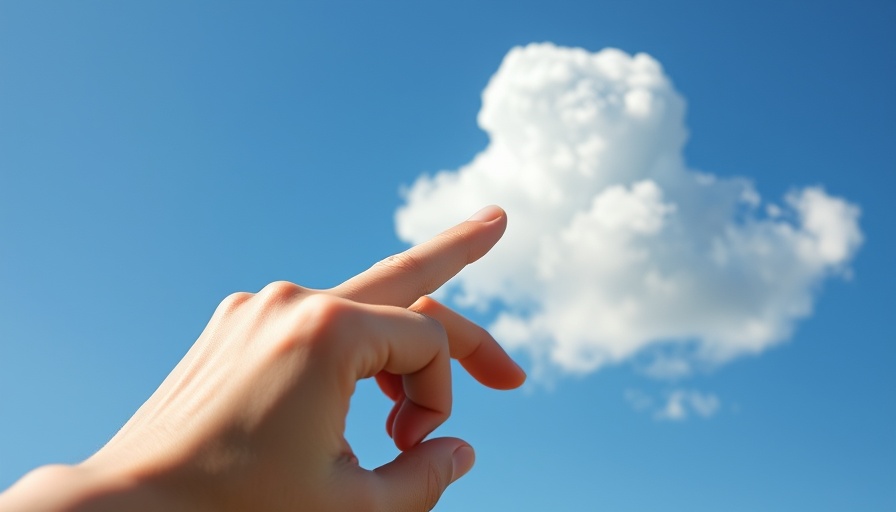 Hand interacting with cloud in bright blue sky, symbolizing NVIDIA Industrial AI Cloud for Manufacturing.