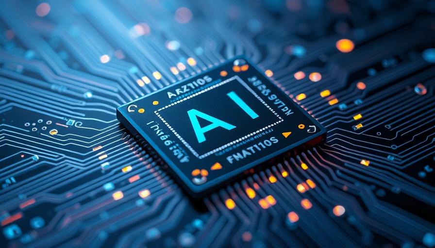 Futuristic AI chip with glowing circuit lines in digital background.