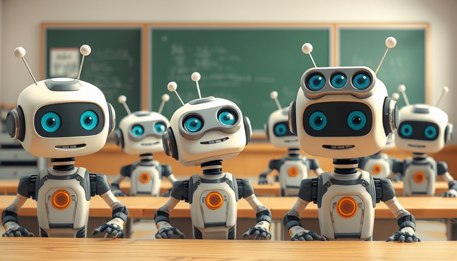 AI Leaders Scaling Rate: Silly cartoon robots in a classroom setting.