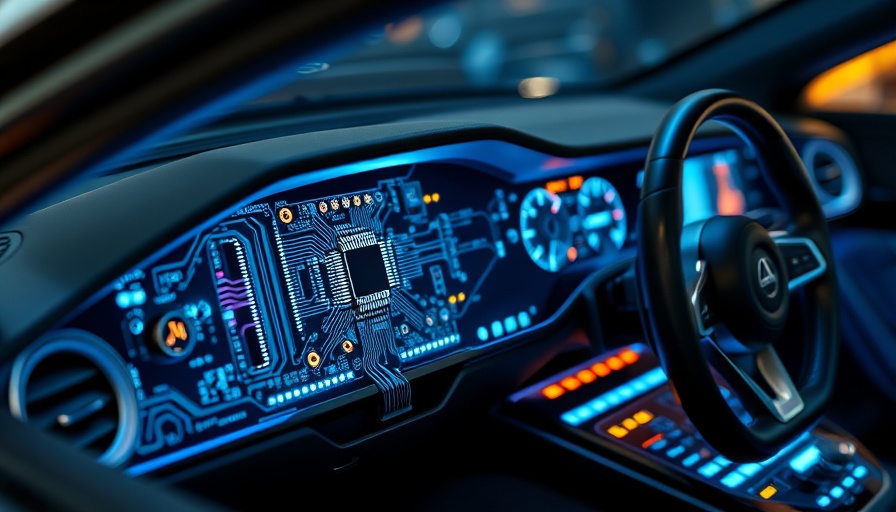 Automotive microcontroller technology in a sleek modern design with circuits and digital displays.
