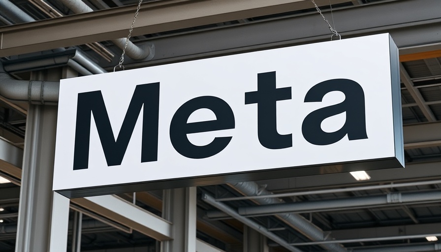 Meta logo sign highlighting AI privacy concerns in an industrial setting.
