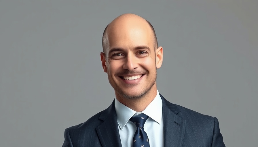 Confident bald man in a suit, representing becoming CEO during a global crisis.