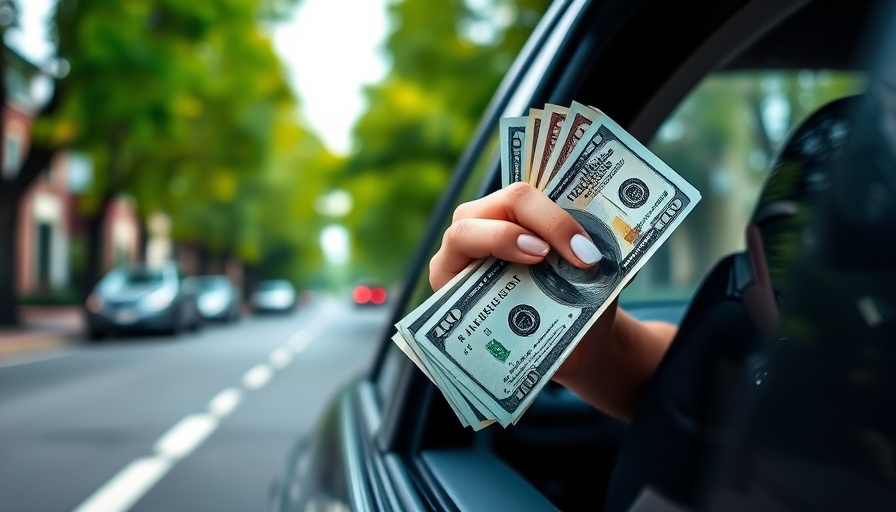 Female hand holding cash outside car window, symbolizing real-time cashflow insights.