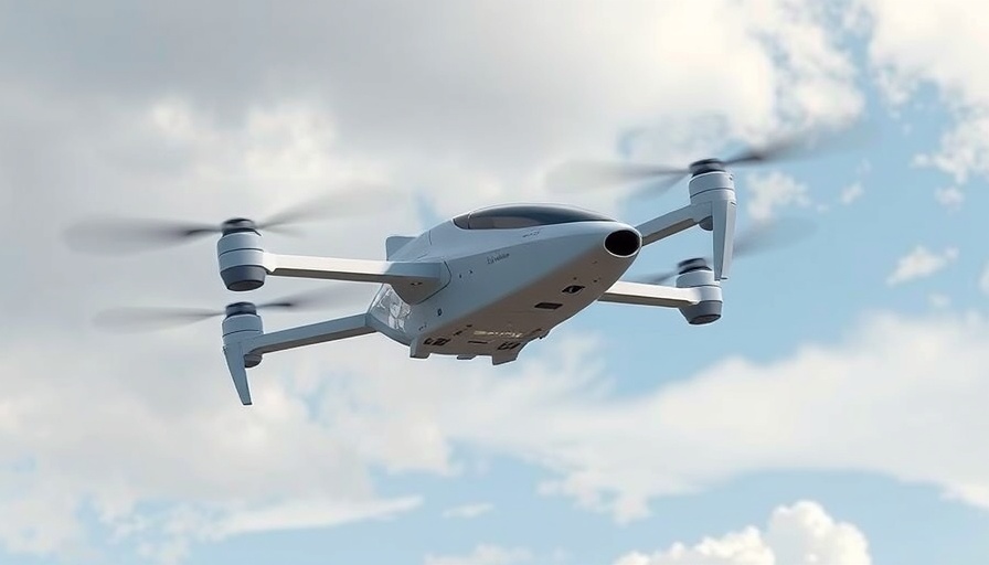 Sleek modern flying taxi in development, mid-air.