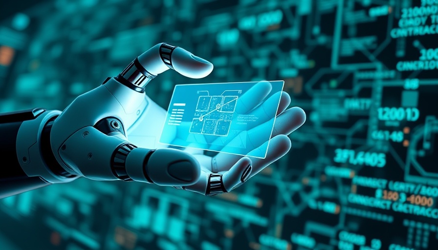 AI and Blockchain convergence: Robotic hand interacting with smart contract.