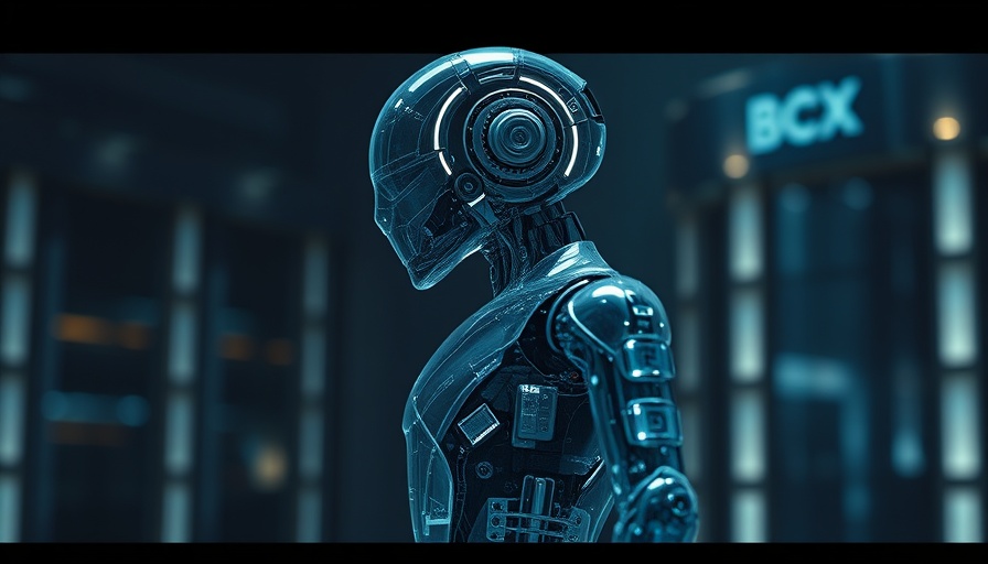 Futuristic robotic figure in advanced digital setting, Nota AI Smart Traffic Solutions.