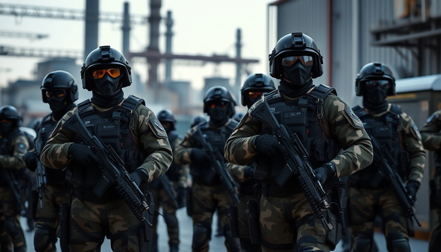 Group of tactical officers in camouflage gear standing in formation.
