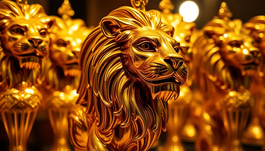 Golden lion trophy among Cannes Lions Award Submissions 2025, close-up.