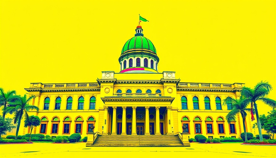 Abstract colorful government building representing AI integration in government.