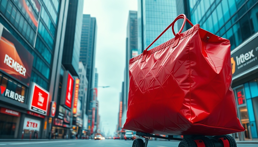 Giant red delivery bag in urban experiential marketing campaign