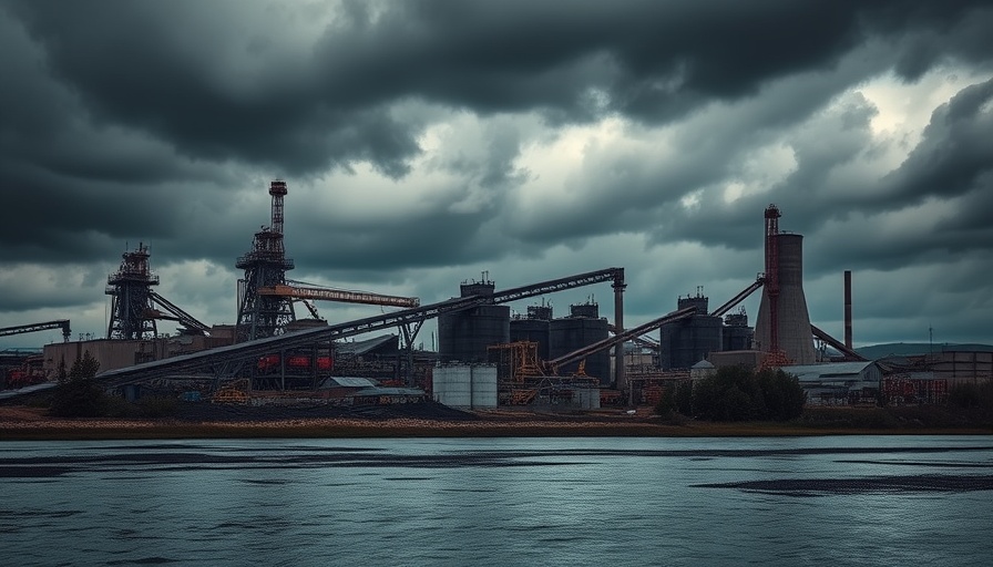 Puerto Rico power struggles: industrial coal conveyor in cloudy setting.