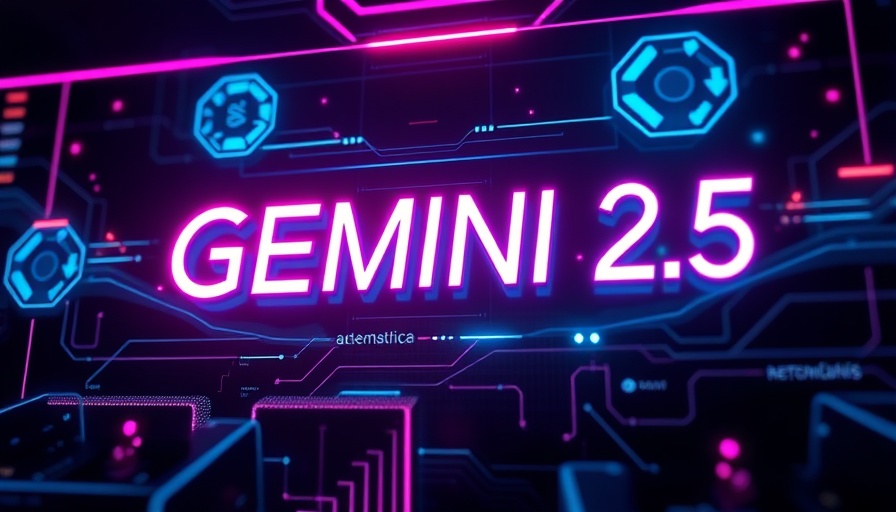 Gemini 2.5 update in a futuristic digital display with holographic icons.
