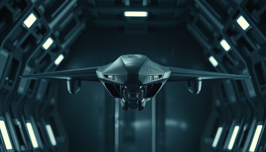 Futuristic military drone in metallic chamber, depicting AI warfare technology.