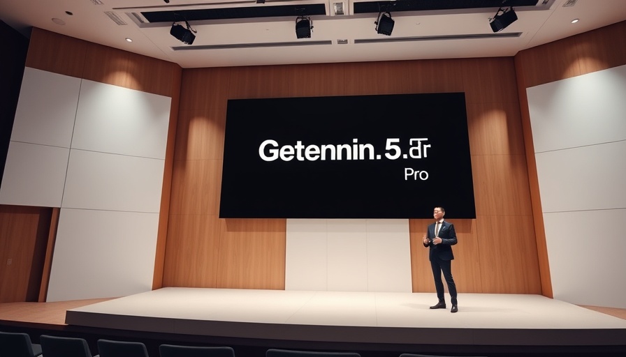 Gemini 2.5 Pro presentation in modern venue with speaker.