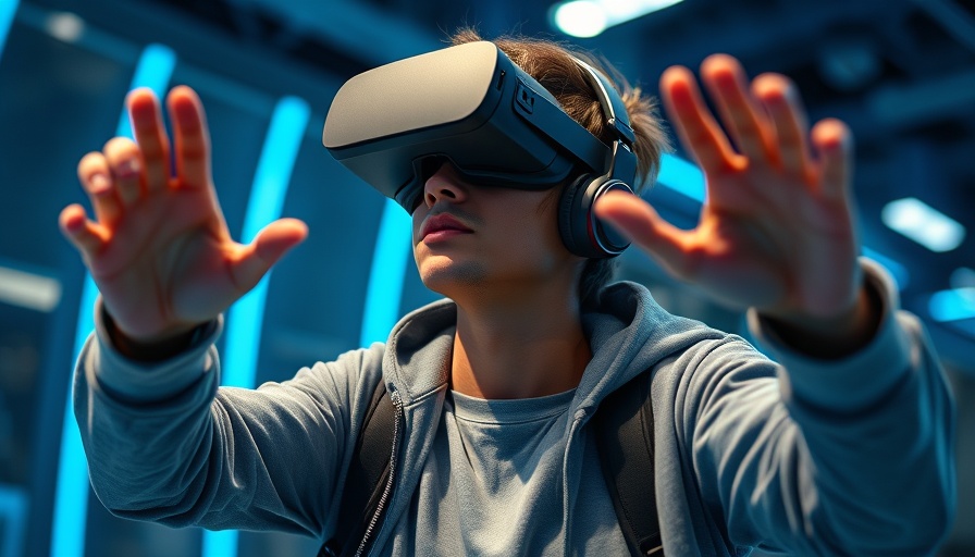 Dynamic VR interaction with futuristic blue lighting
