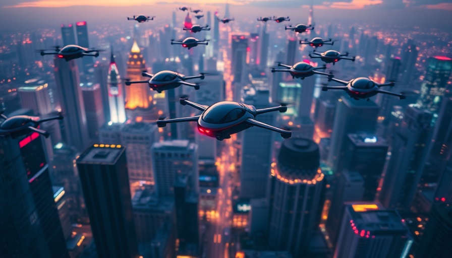 Futuristic air taxi network in a vibrant cityscape