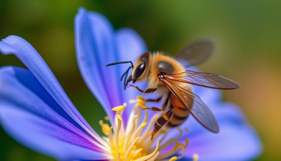 Bee on a blue flower captured by AI video generator