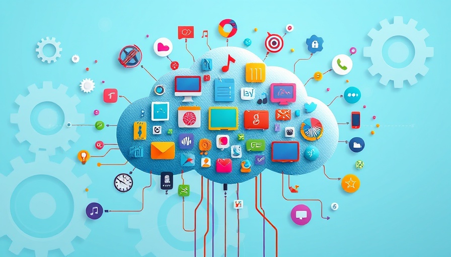 Illustration of generative AI and cloud migration with colorful icons and devices.