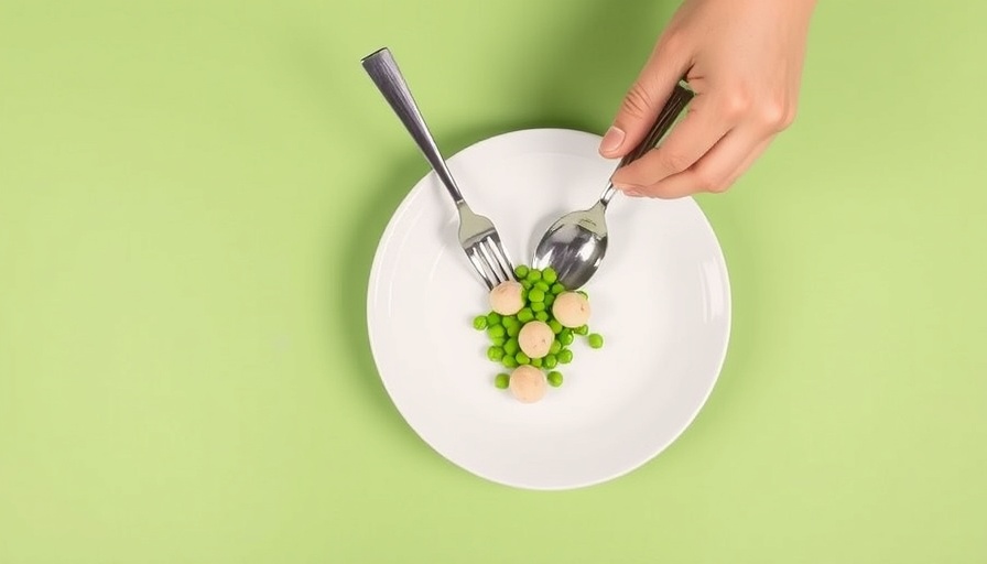 Caloric restriction and human longevity concept image with minimal food on plate.