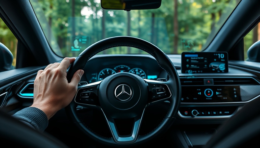 Futuristic car dashboard with digital overlay and hands gripping the steering wheel, reflecting used car financing rates context.