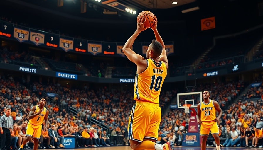 Intense basketball game in NBA Finals setting, player jumps for a shot.
